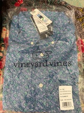 Vineyard Vines Blue Floral Micro Rose Button-Down Shirt